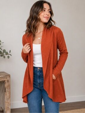 Leith Orange Cardigan with Relaxed Fit and Shawl Collar